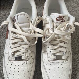 Nike Air Force 1 Men's Cream and Brown Sneakers